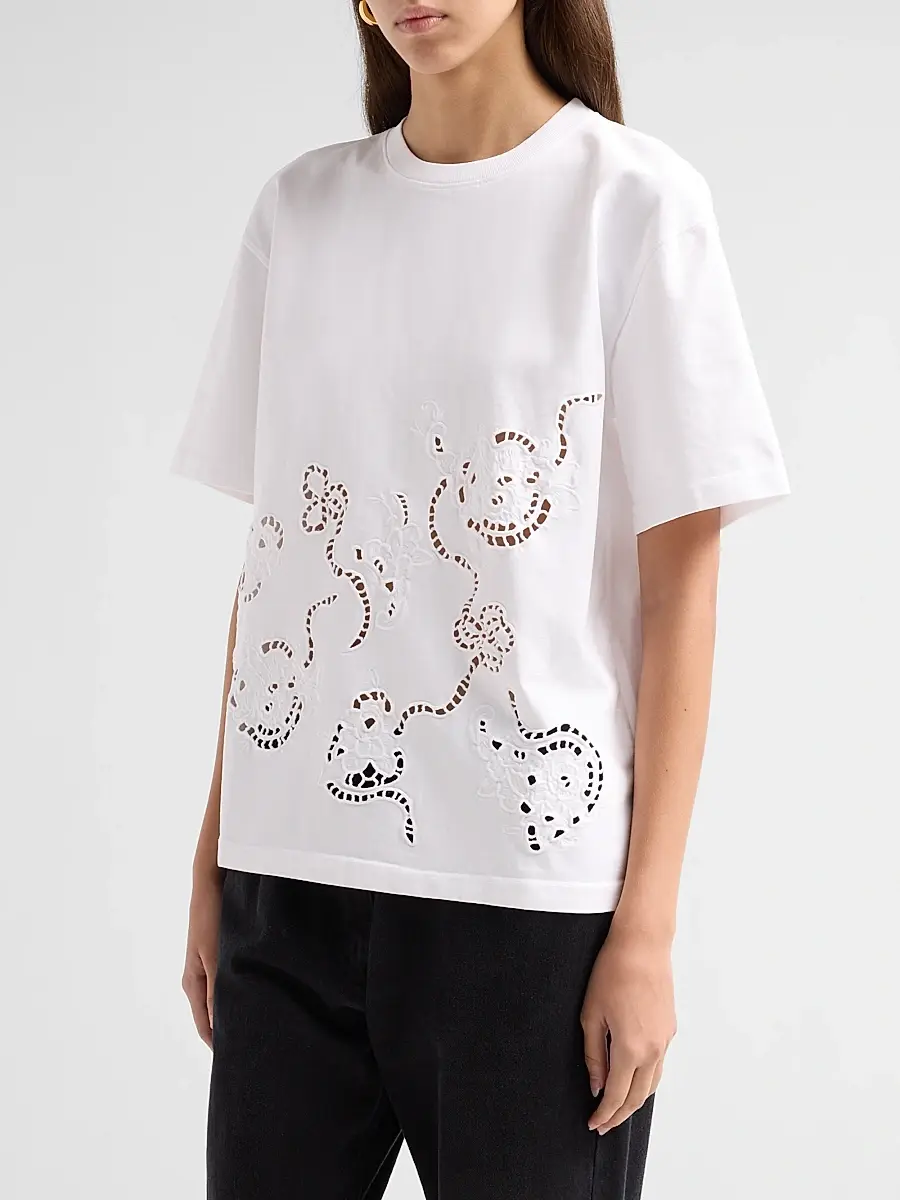 Ganni Women's Embroidered Anglais Cotton Jersey T-Shirt | Thumbnail 4 Ganni Women's Embroidered Anglais Cotton Jersey T-Shirt | Thumbnail 4
