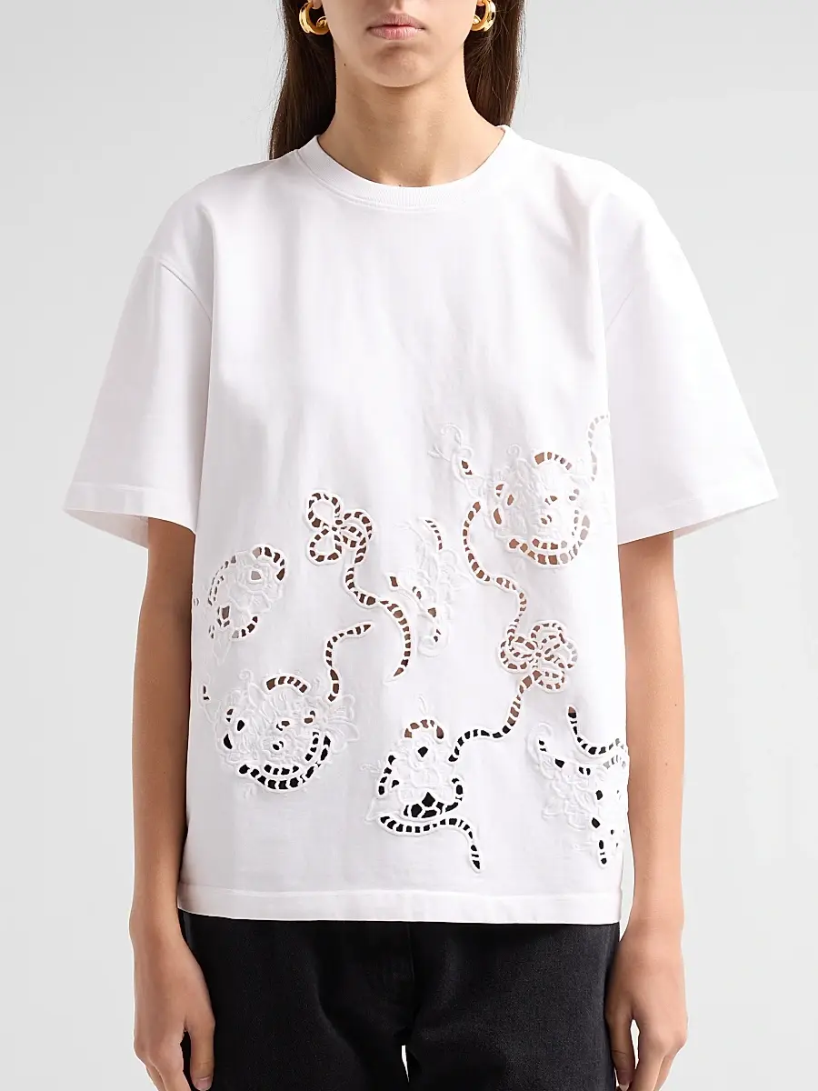 Ganni Women's Embroidered Anglais Cotton Jersey T-Shirt | Thumbnail 5 Ganni Women's Embroidered Anglais Cotton Jersey T-Shirt | Thumbnail 5