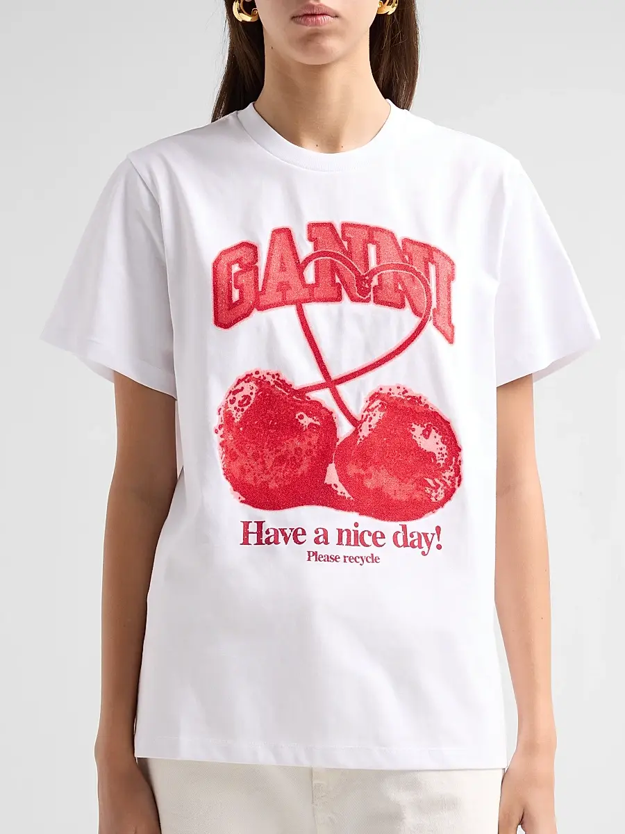 Ganni Women's Cherry Cotton Crewneck T-Shirt | Thumbnail 5 Ganni Women's Cherry Cotton Crewneck T-Shirt | Thumbnail 5