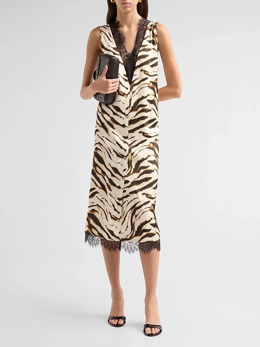 Ganni Women's Printed Satin V-Neck Midi Dress | Thumbnail 2 Ganni Women's Printed Satin V-Neck Midi Dress | Thumbnail 2
