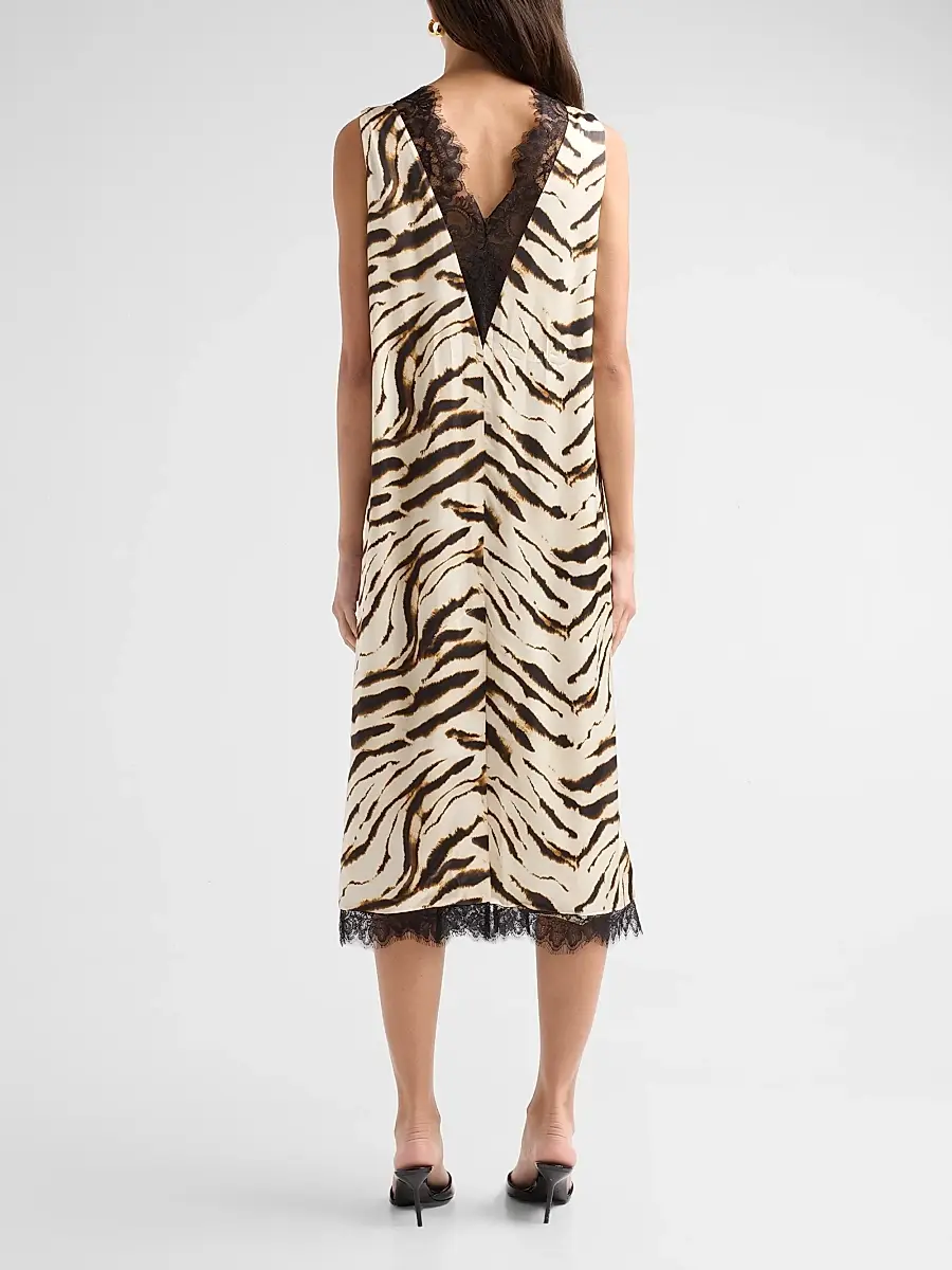 Ganni Women's Printed Satin V-Neck Midi Dress | Thumbnail 3 Ganni Women's Printed Satin V-Neck Midi Dress | Thumbnail 3