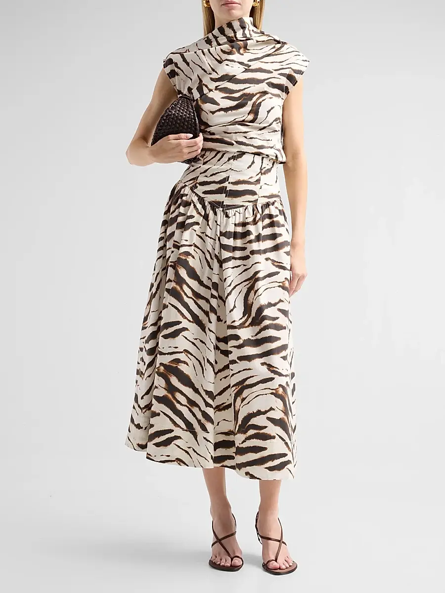 Ganni Women's Zebra Print Stretch-Cotton Midi Skirt | Thumbnail 2 Ganni Women's Zebra Print Stretch-Cotton Midi Skirt | Thumbnail 2