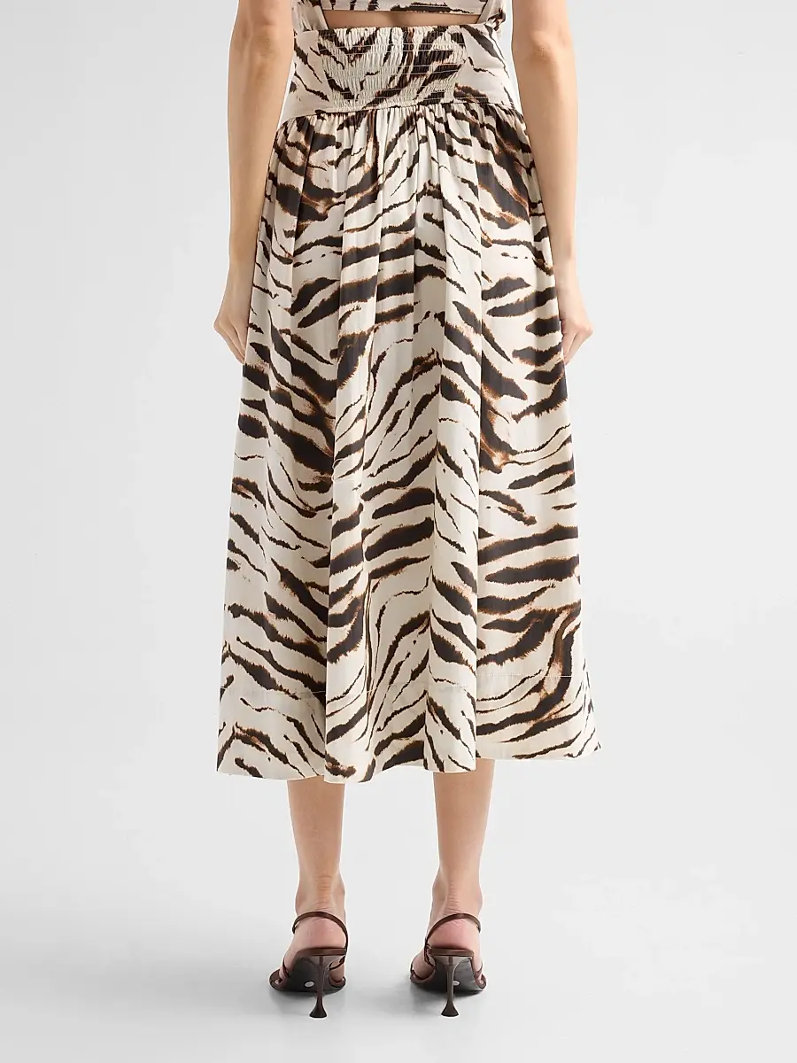 Ganni Women's Zebra Print Stretch-Cotton Midi Skirt | Thumbnail 3 Ganni Women's Zebra Print Stretch-Cotton Midi Skirt | Thumbnail 3