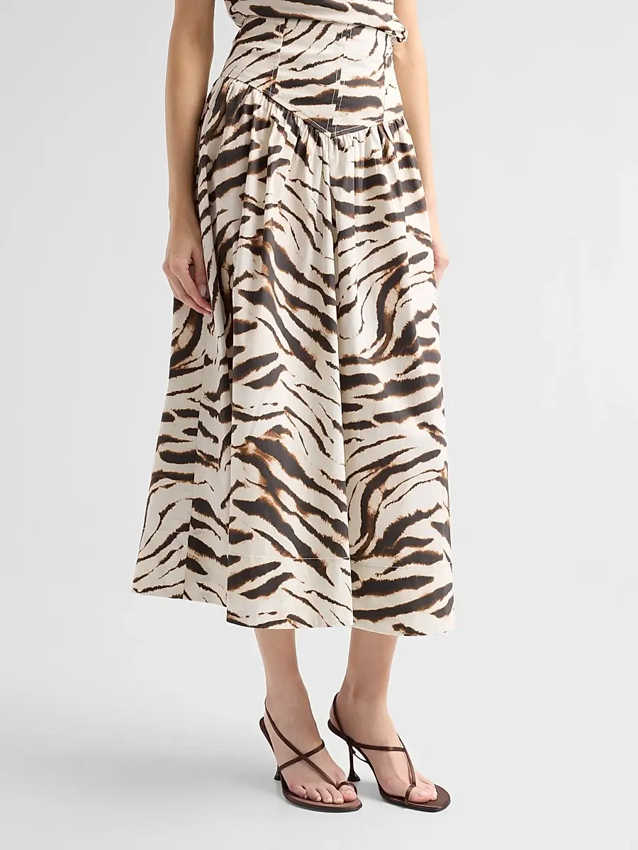 Ganni Women's Zebra Print Stretch-Cotton Midi Skirt | Thumbnail 4 Ganni Women's Zebra Print Stretch-Cotton Midi Skirt | Thumbnail 4