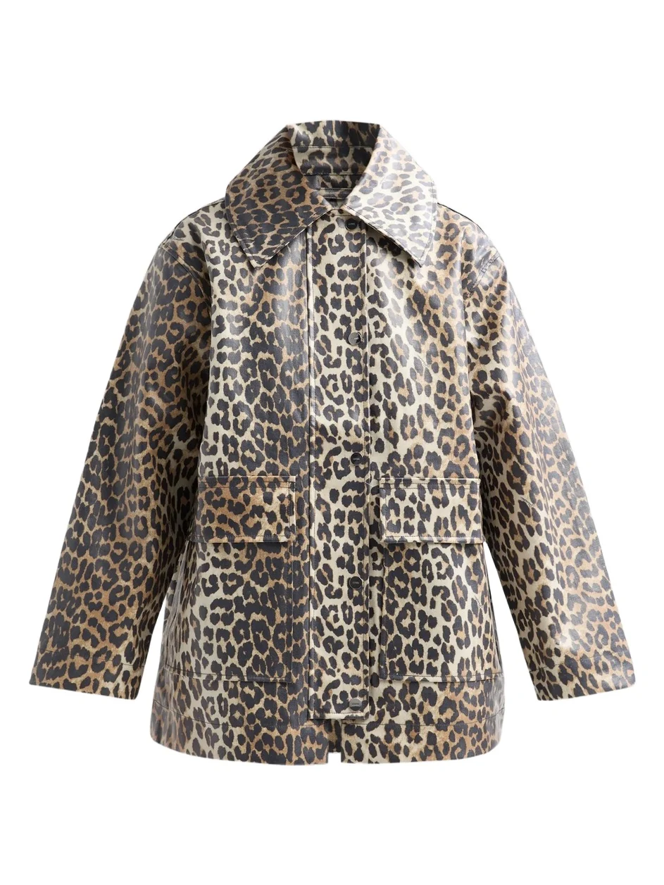 Women's Laminated Leopard-Print Cotton Canvas Jacket Women's Laminated Leopard-Print Cotton Canvas Jacket