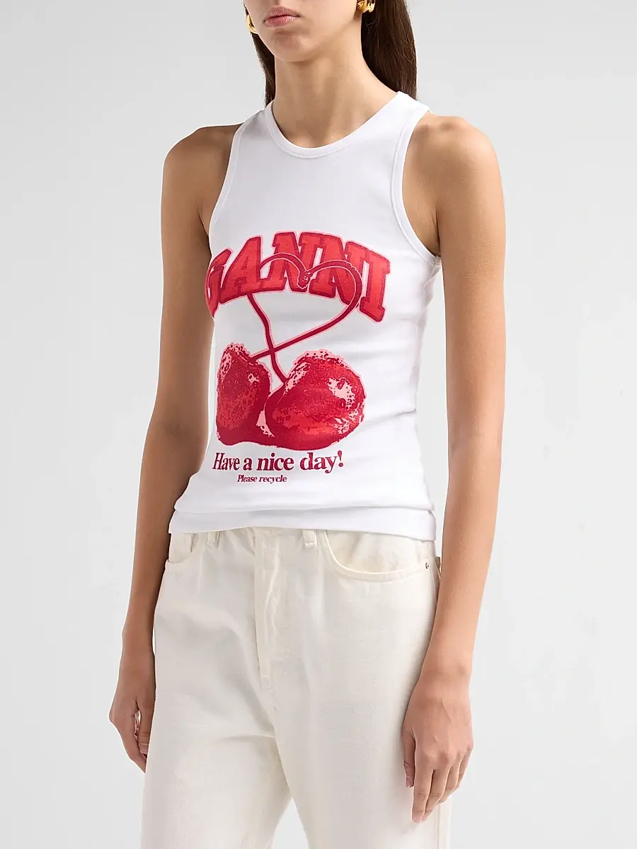Ganni Women's Compact Rib Jersey Cherry Tank Top | Thumbnail 4 Ganni Women's Compact Rib Jersey Cherry Tank Top | Thumbnail 4