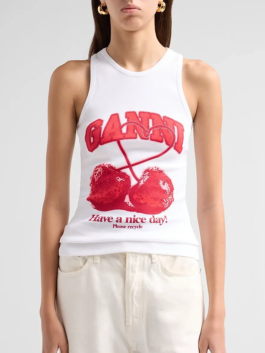 Ganni Women's Compact Rib Jersey Cherry Tank Top | Thumbnail 5 Ganni Women's Compact Rib Jersey Cherry Tank Top | Thumbnail 5
