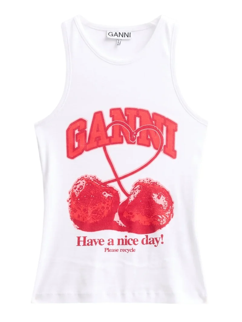 Ganni Women's Compact Rib Jersey Cherry Tank Top