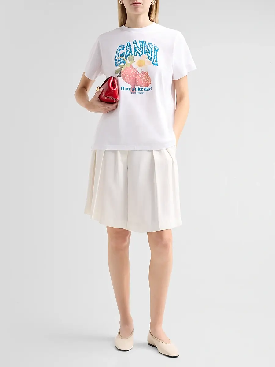 Ganni Women's Strawberry Cotton Jersey Crewneck T-Shirt | Thumbnail 2 Ganni Women's Strawberry Cotton Jersey Crewneck T-Shirt | Thumbnail 2