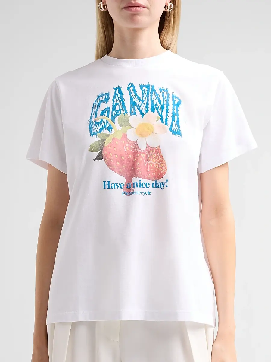 Ganni Women's Strawberry Cotton Jersey Crewneck T-Shirt | Thumbnail 5 Ganni Women's Strawberry Cotton Jersey Crewneck T-Shirt | Thumbnail 5