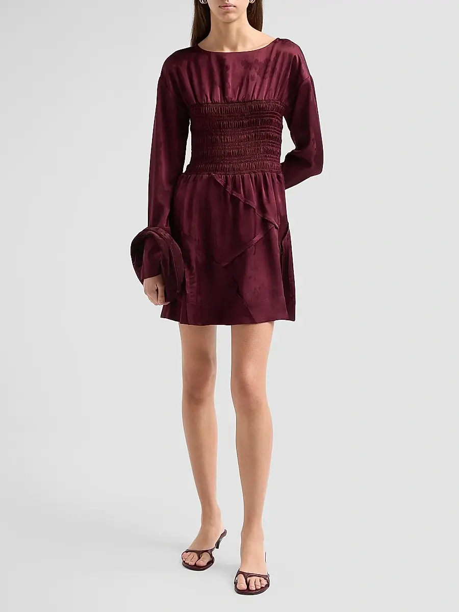 Ganni Women's Fluid Satin Jacquard Patchwork Mini Dress | Thumbnail 2