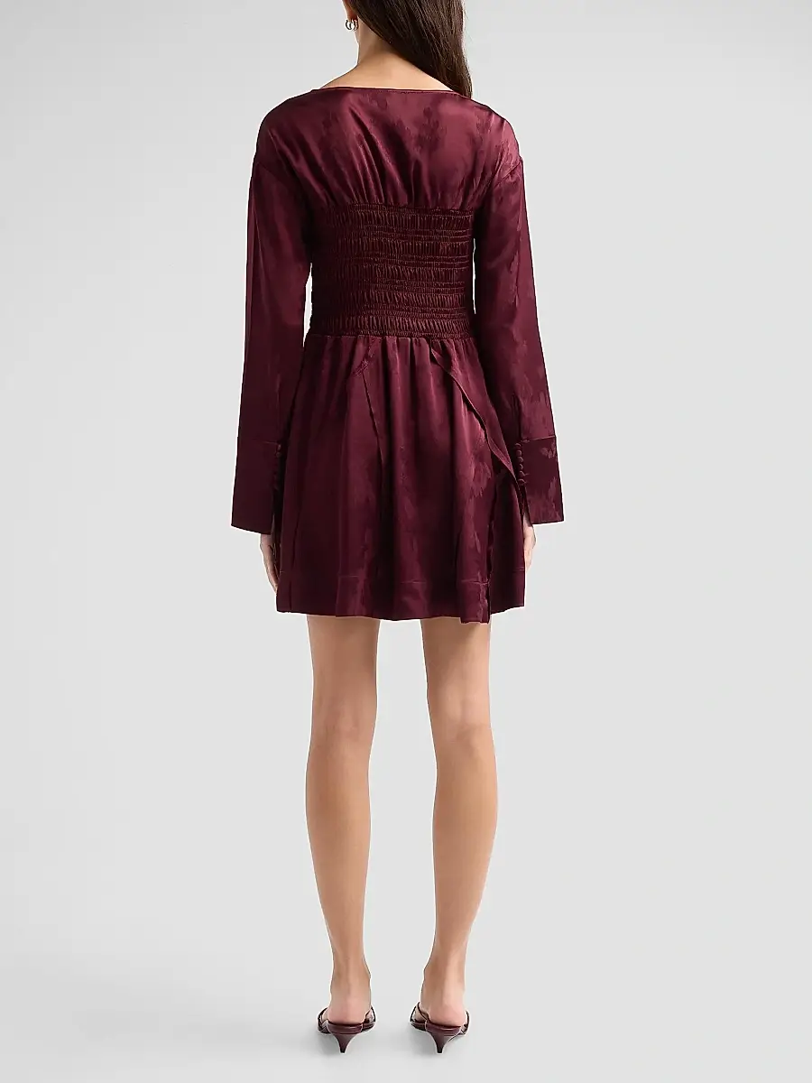 Ganni Women's Fluid Satin Jacquard Patchwork Mini Dress | Thumbnail 3