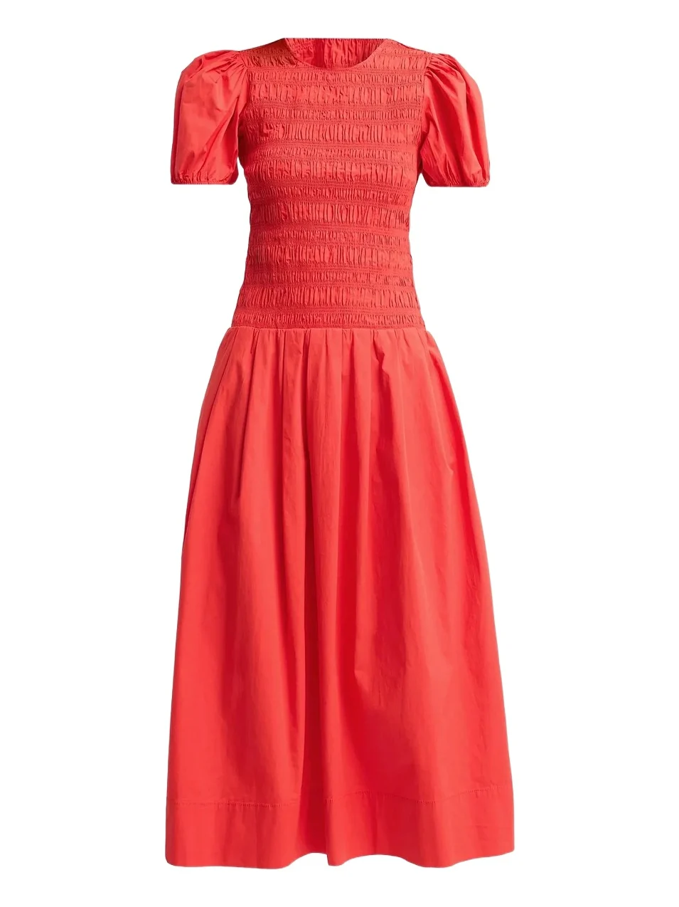 Ganni Women's Stretch-Cotton Smocked Midi Dress