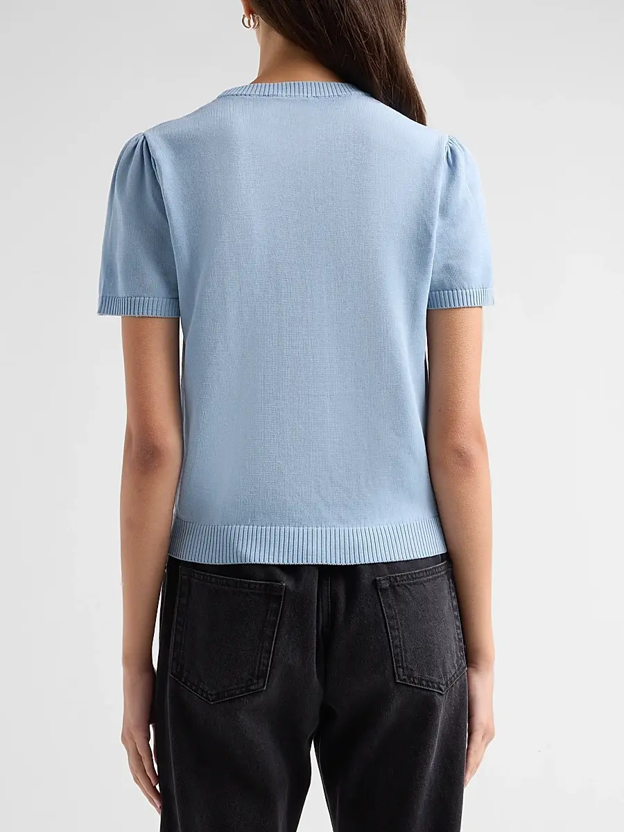 Ganni Women's Argyle Cotton Knit Crewneck T-Shirt | Thumbnail 3 Ganni Women's Argyle Cotton Knit Crewneck T-Shirt | Thumbnail 3