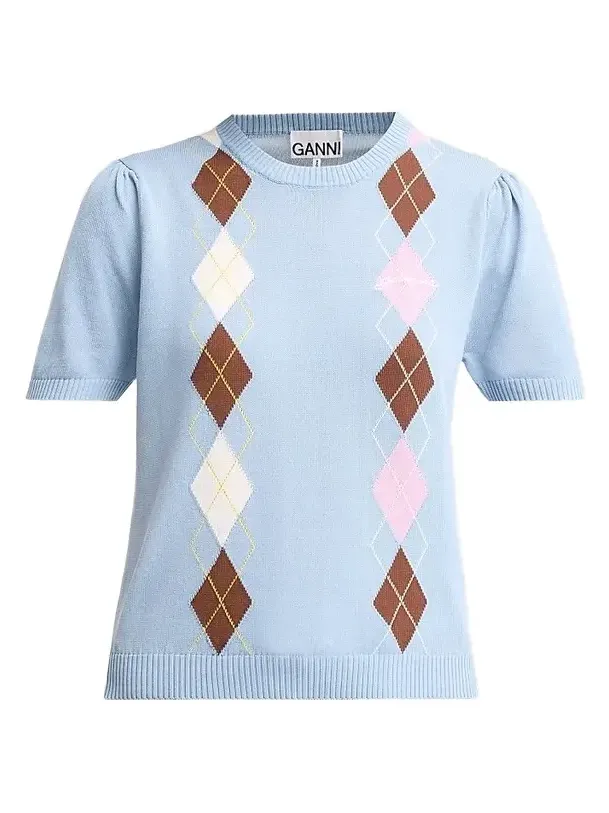 Women's Argyle Cotton Knit Crewneck T-Shirt