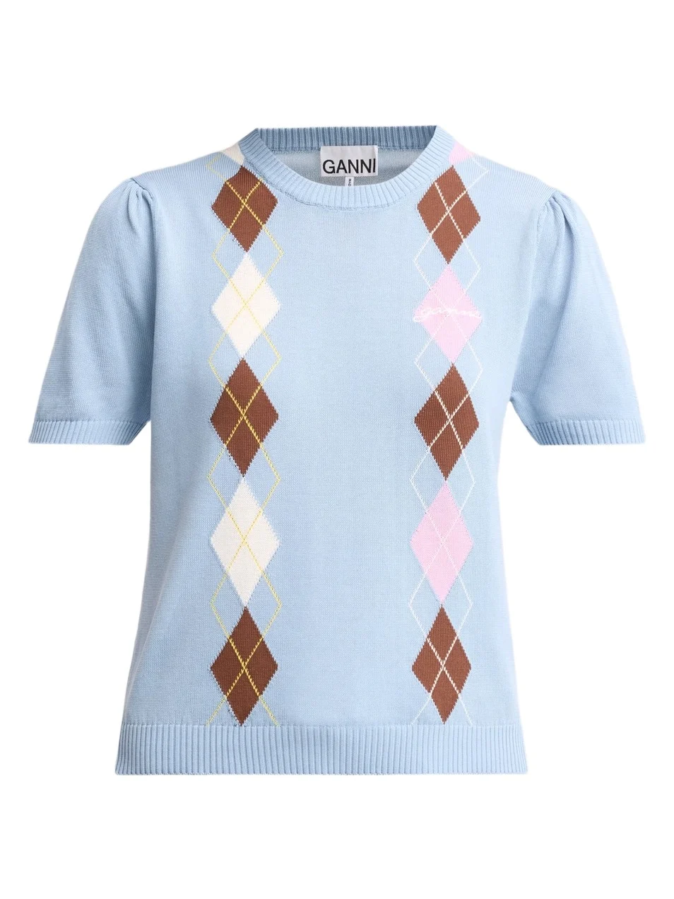 Ganni Women's Argyle Cotton Knit Crewneck T-Shirt