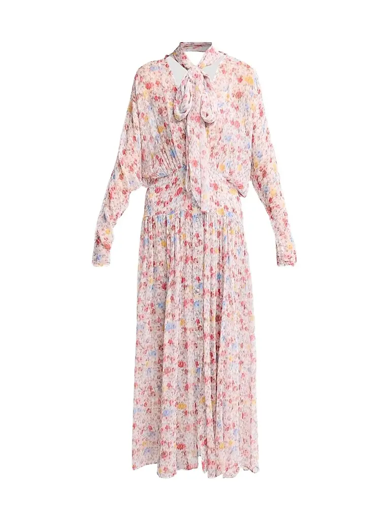 Ganni Women's Textured Silk Georgette Maxi Dress | Image 1 Ganni Women's Textured Silk Georgette Maxi Dress | Image 1