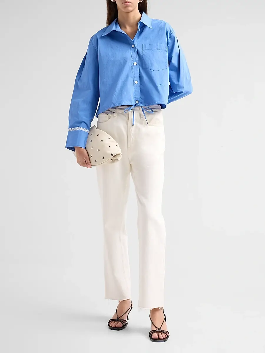 Ganni Women's Stretch Cotton Cropped Bowling Shirt | Thumbnail 2 Ganni Women's Stretch Cotton Cropped Bowling Shirt | Thumbnail 2