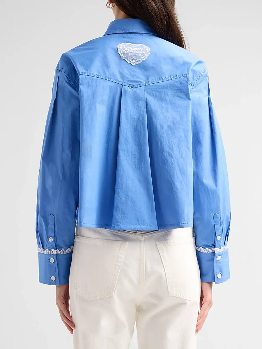 Ganni Women's Stretch Cotton Cropped Bowling Shirt | Thumbnail 3 Ganni Women's Stretch Cotton Cropped Bowling Shirt | Thumbnail 3