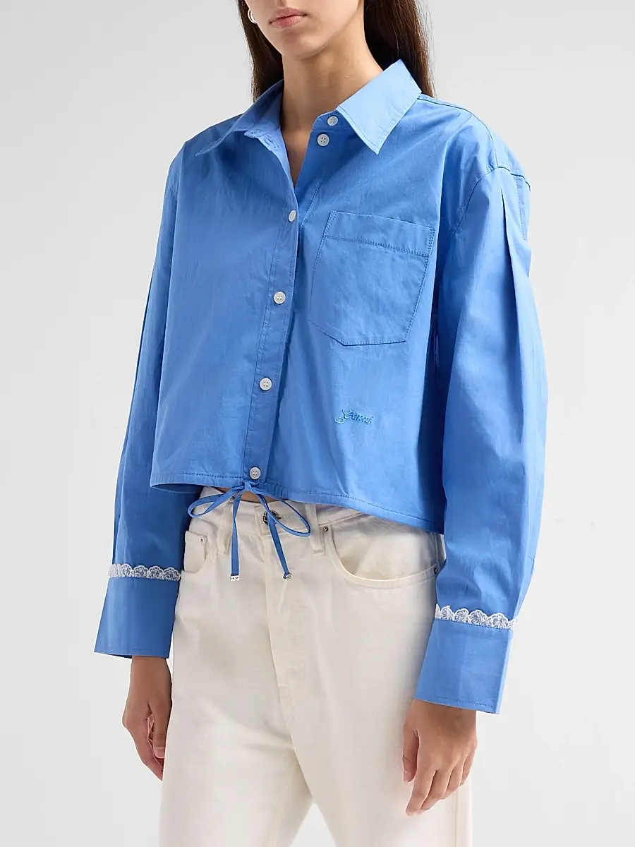 Ganni Women's Stretch Cotton Cropped Bowling Shirt | Thumbnail 4 Ganni Women's Stretch Cotton Cropped Bowling Shirt | Thumbnail 4