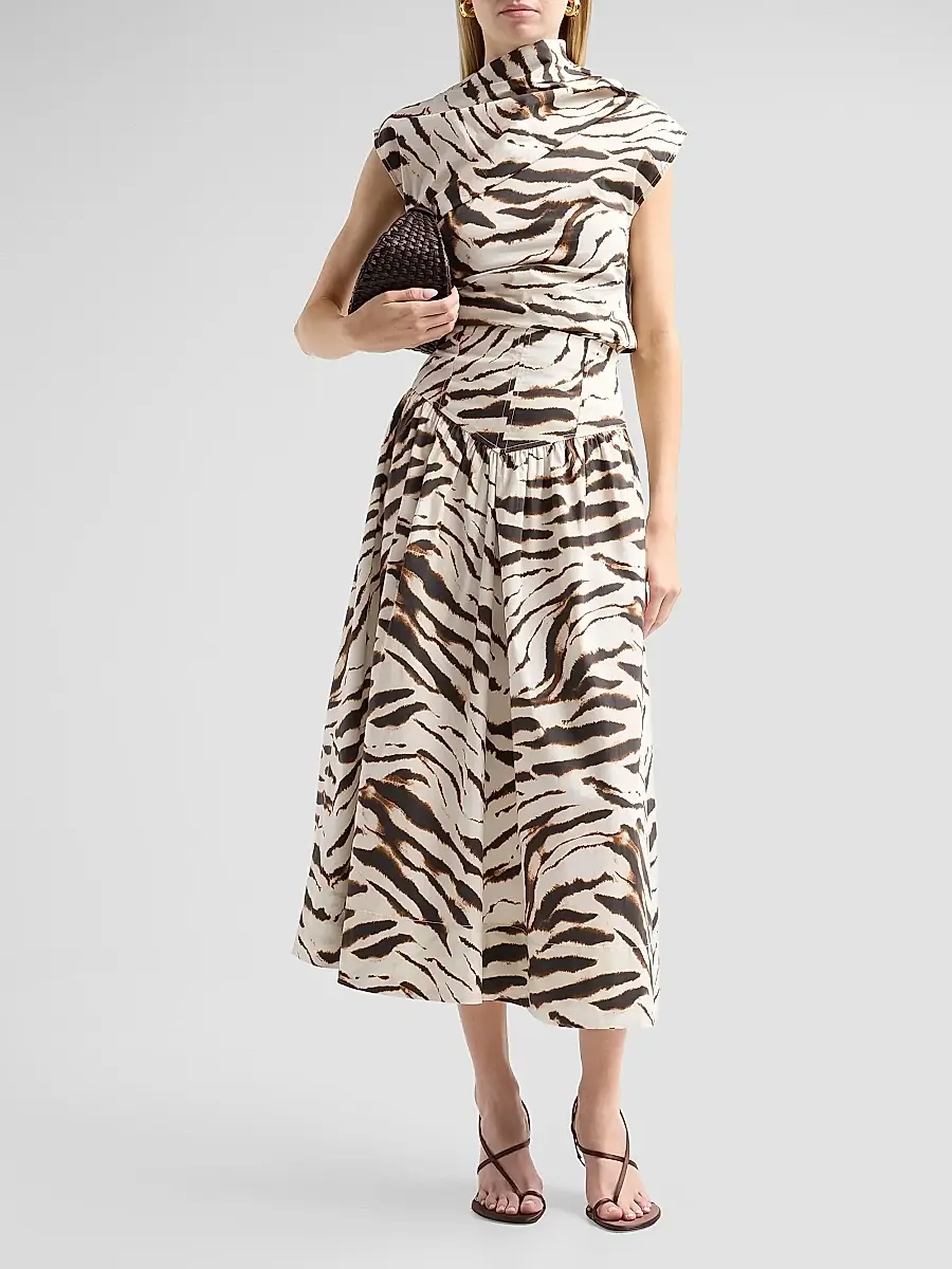 Ganni Women's Tiger Print Stretch Cotton Ruched Top | Thumbnail 2 Ganni Women's Tiger Print Stretch Cotton Ruched Top | Thumbnail 2