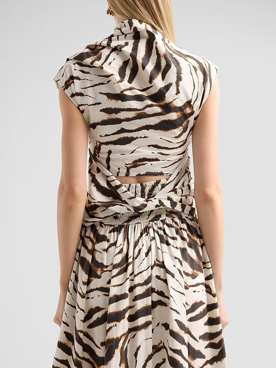 Ganni Women's Tiger Print Stretch Cotton Ruched Top | Thumbnail 3 Ganni Women's Tiger Print Stretch Cotton Ruched Top | Thumbnail 3