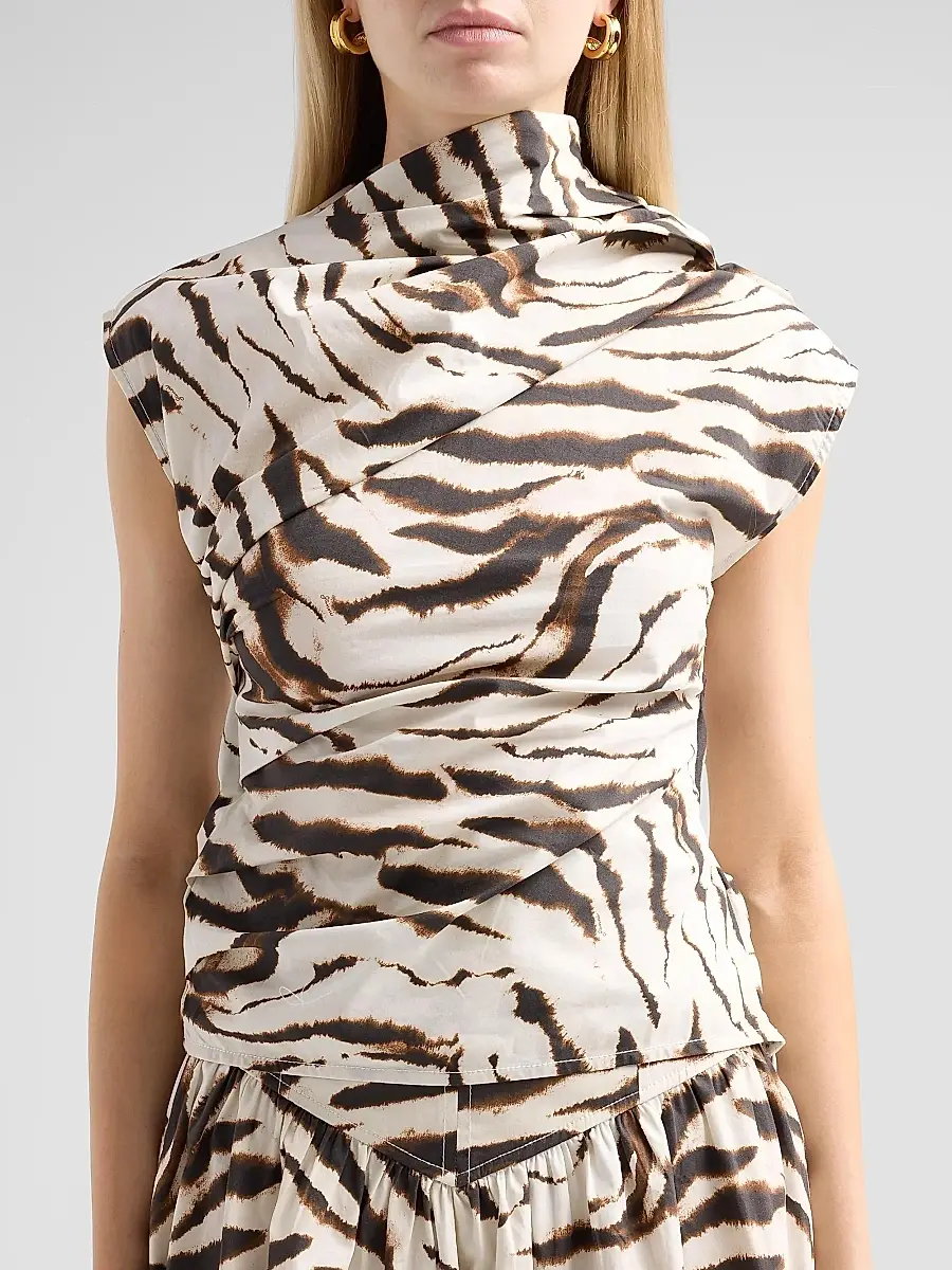 Ganni Women's Tiger Print Stretch Cotton Ruched Top | Thumbnail 5 Ganni Women's Tiger Print Stretch Cotton Ruched Top | Thumbnail 5