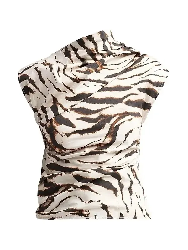 Women's Tiger Print Stretch Cotton Ruched Top