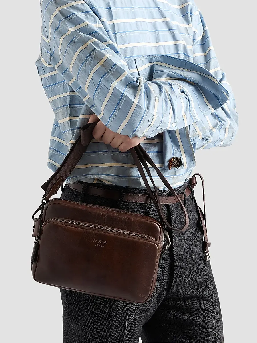 Prada Men's Leather Shoulder Bag | Thumbnail 2 Prada Men's Leather Shoulder Bag | Thumbnail 2