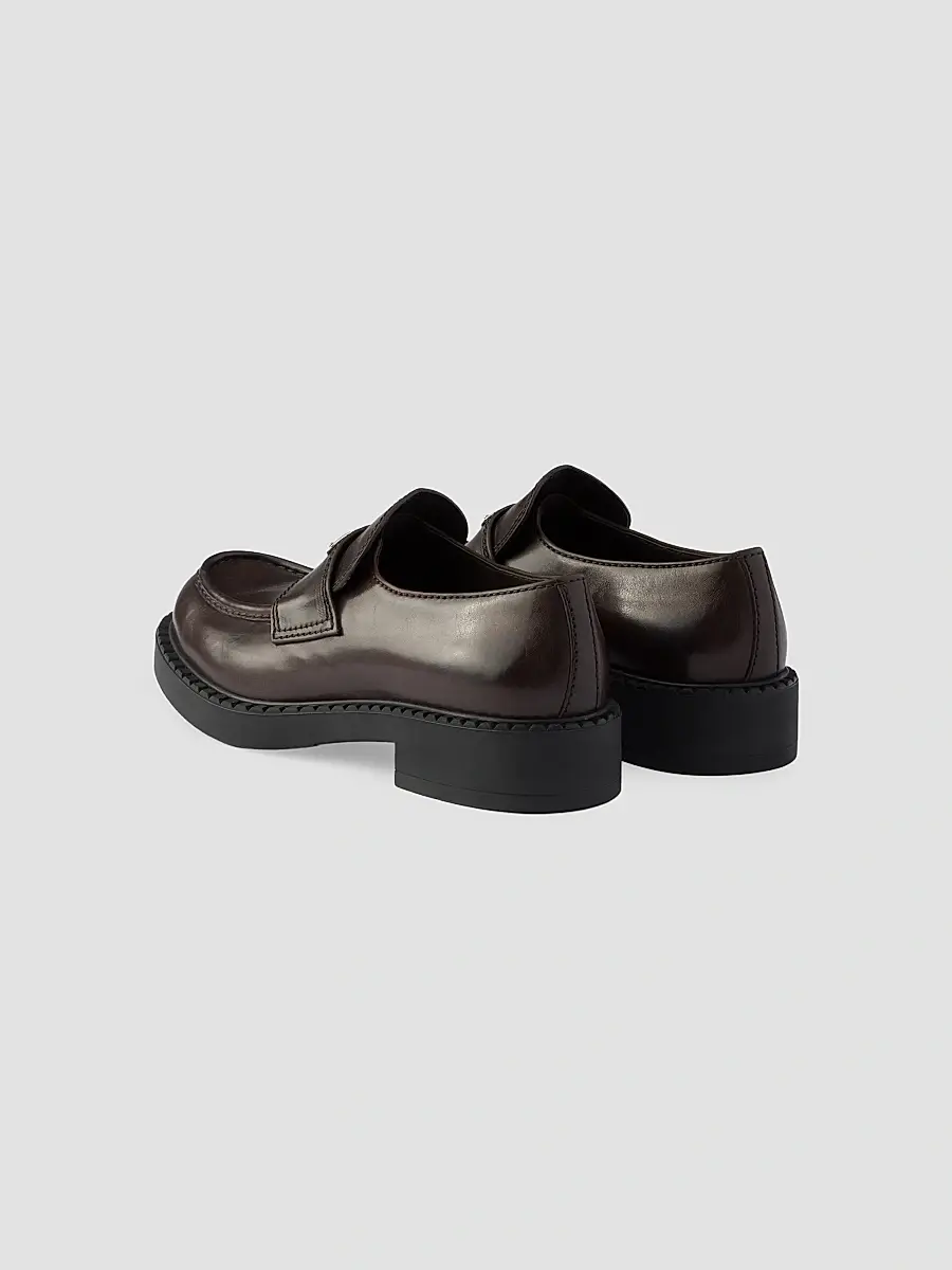 Prada Men's Chocolate Aged Leather Loafers | Thumbnail 3