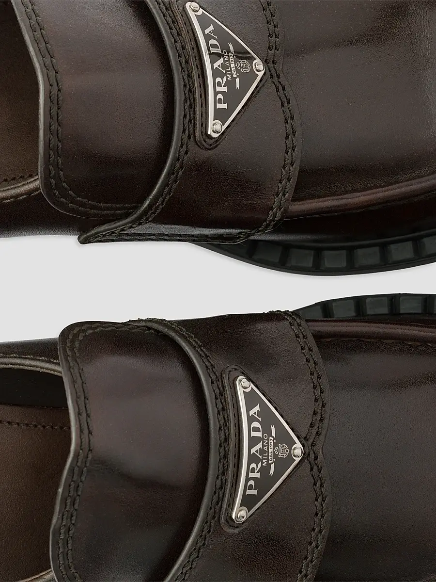 Prada Men's Chocolate Aged Leather Loafers | Thumbnail 4