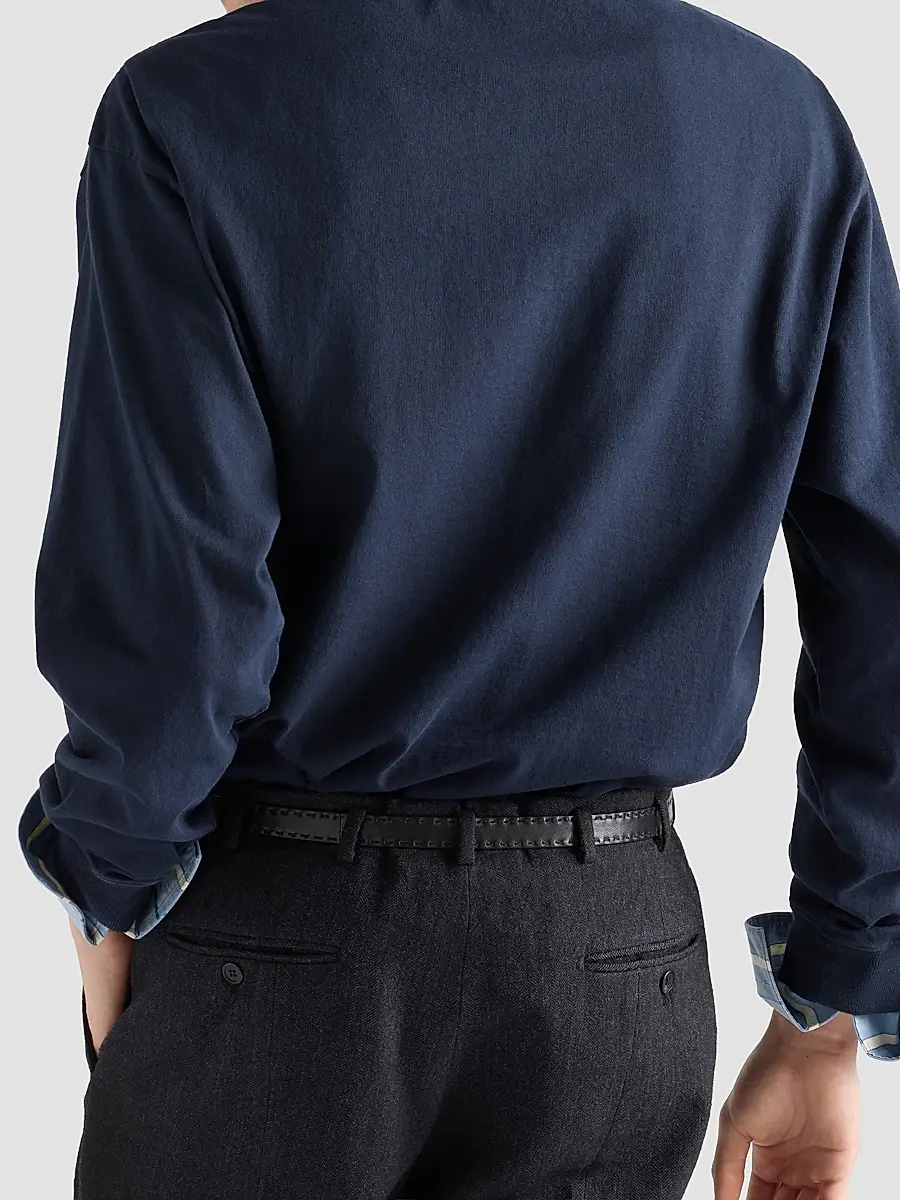 Prada Men's Long-Sleeved Cotton Polo Shirt | Thumbnail 4 Prada Men's Long-Sleeved Cotton Polo Shirt | Thumbnail 4