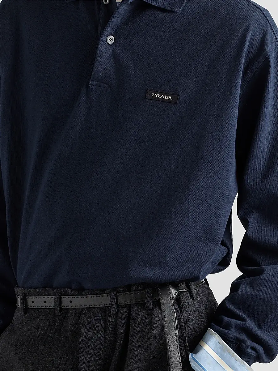 Prada Men's Long-Sleeved Cotton Polo Shirt | Thumbnail 5 Prada Men's Long-Sleeved Cotton Polo Shirt | Thumbnail 5