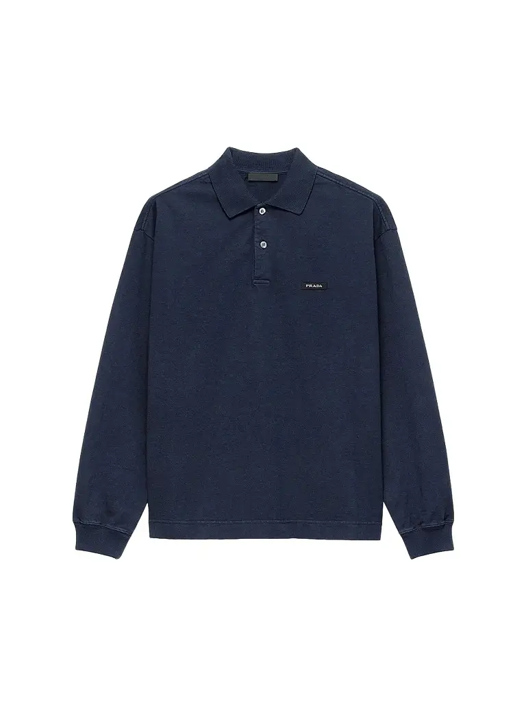 Prada Men's Long-Sleeved Cotton Polo Shirt | Image 1 Prada Men's Long-Sleeved Cotton Polo Shirt | Image 1