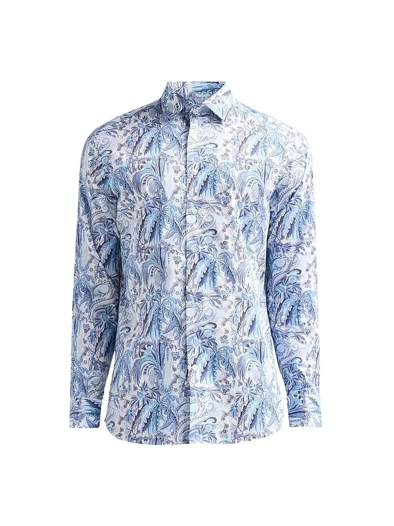 Etro Men's Roma Stretch-Cotton Shirt - Print On White Base - Size 18.5 | Image 1 Etro Men's Roma Stretch-Cotton Shirt - Print On White Base - Size 18.5 | Image 1