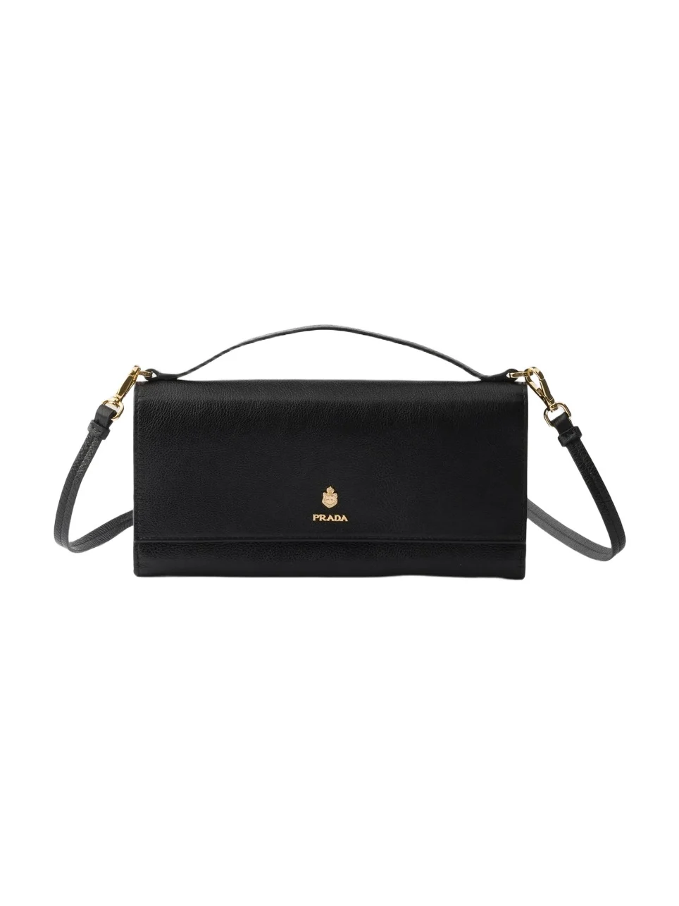 Prada Women's Leather Wallet with Shoulder Strap - Black