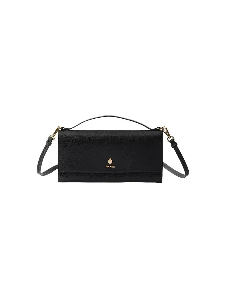 Prada Women's Leather Wallet with Shoulder Strap - Black | Image 1 Prada Women's Leather Wallet with Shoulder Strap - Black | Image 1