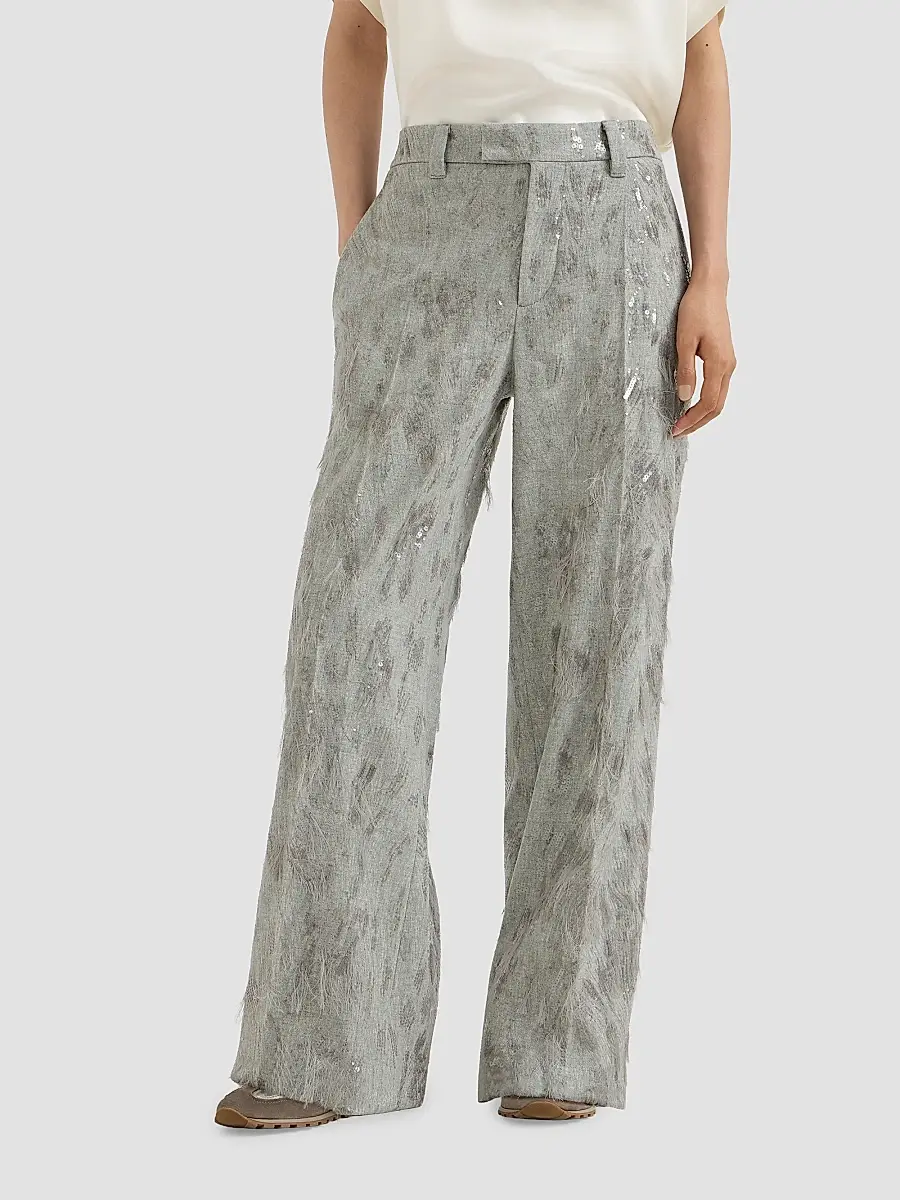 Brunello Cucinelli Women's Virgin Wool and Cashmere Twill Flannel Loose Flared Trousers | Thumbnail 3 Brunello Cucinelli Women's Virgin Wool and Cashmere Twill Flannel Loose Flared Trousers | Thumbnail 3