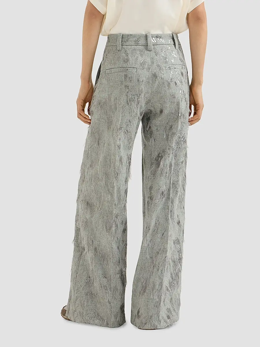 Brunello Cucinelli Women's Virgin Wool and Cashmere Twill Flannel Loose Flared Trousers | Thumbnail 4 Brunello Cucinelli Women's Virgin Wool and Cashmere Twill Flannel Loose Flared Trousers | Thumbnail 4