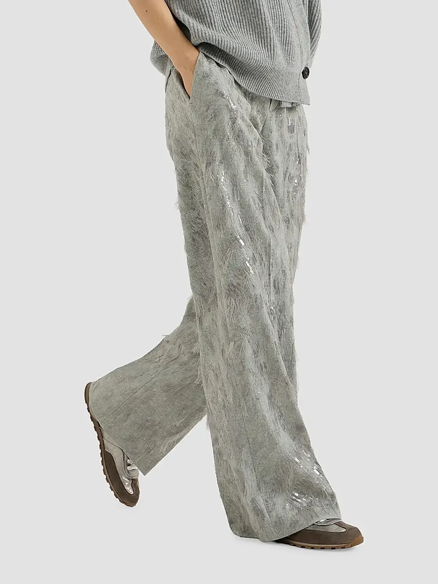 Brunello Cucinelli Women's Virgin Wool and Cashmere Twill Flannel Loose Flared Trousers | Thumbnail 5 Brunello Cucinelli Women's Virgin Wool and Cashmere Twill Flannel Loose Flared Trousers | Thumbnail 5