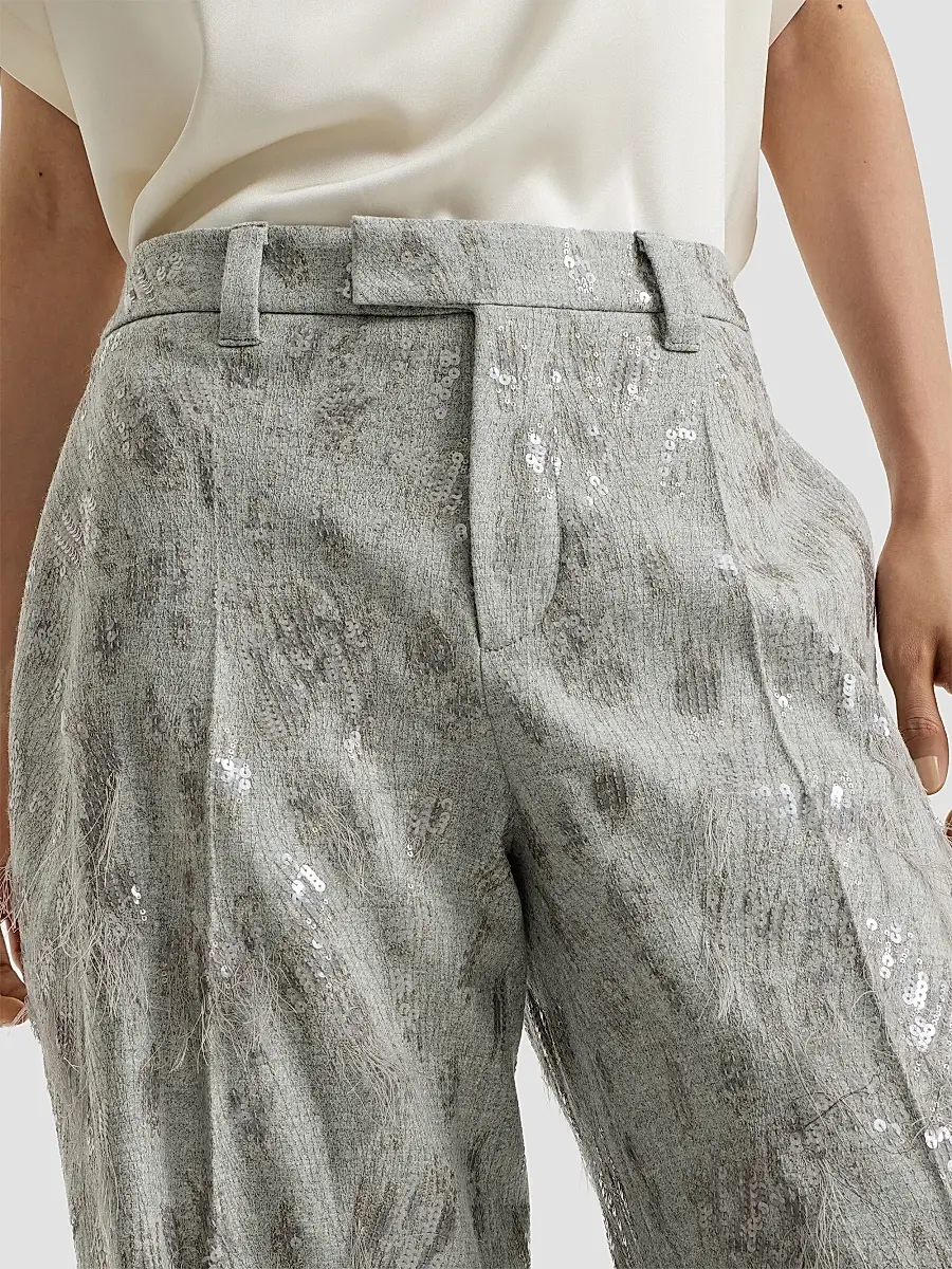 Brunello Cucinelli Women's Virgin Wool and Cashmere Twill Flannel Loose Flared Trousers | Thumbnail 6 Brunello Cucinelli Women's Virgin Wool and Cashmere Twill Flannel Loose Flared Trousers | Thumbnail 6