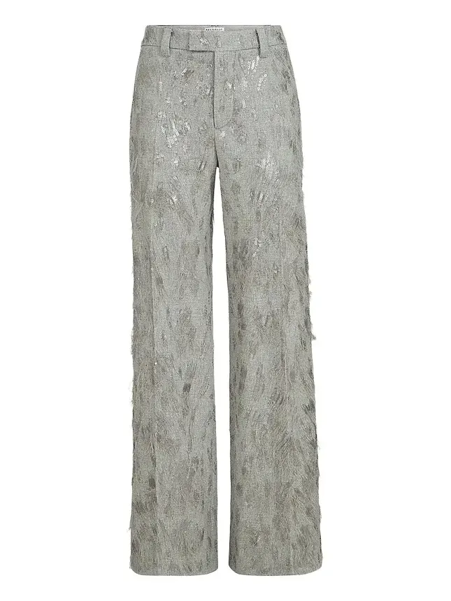 Women's Virgin Wool and Cashmere Twill Flannel Loose Flared Trousers