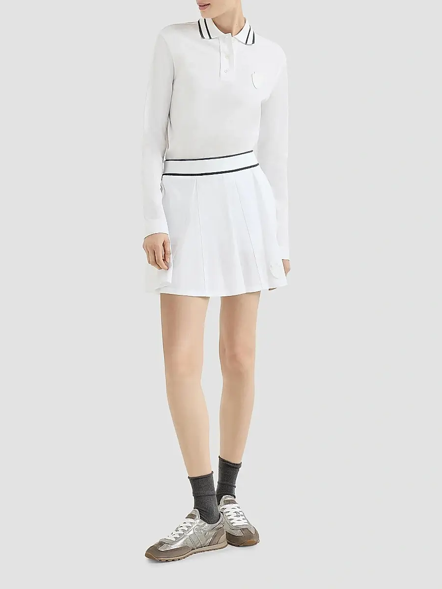 Brunello Cucinelli Women's Stretch Cotton Piqué Polo Shirt with Logo - White | Thumbnail 2 Brunello Cucinelli Women's Stretch Cotton Piqué Polo Shirt with Logo - White | Thumbnail 2