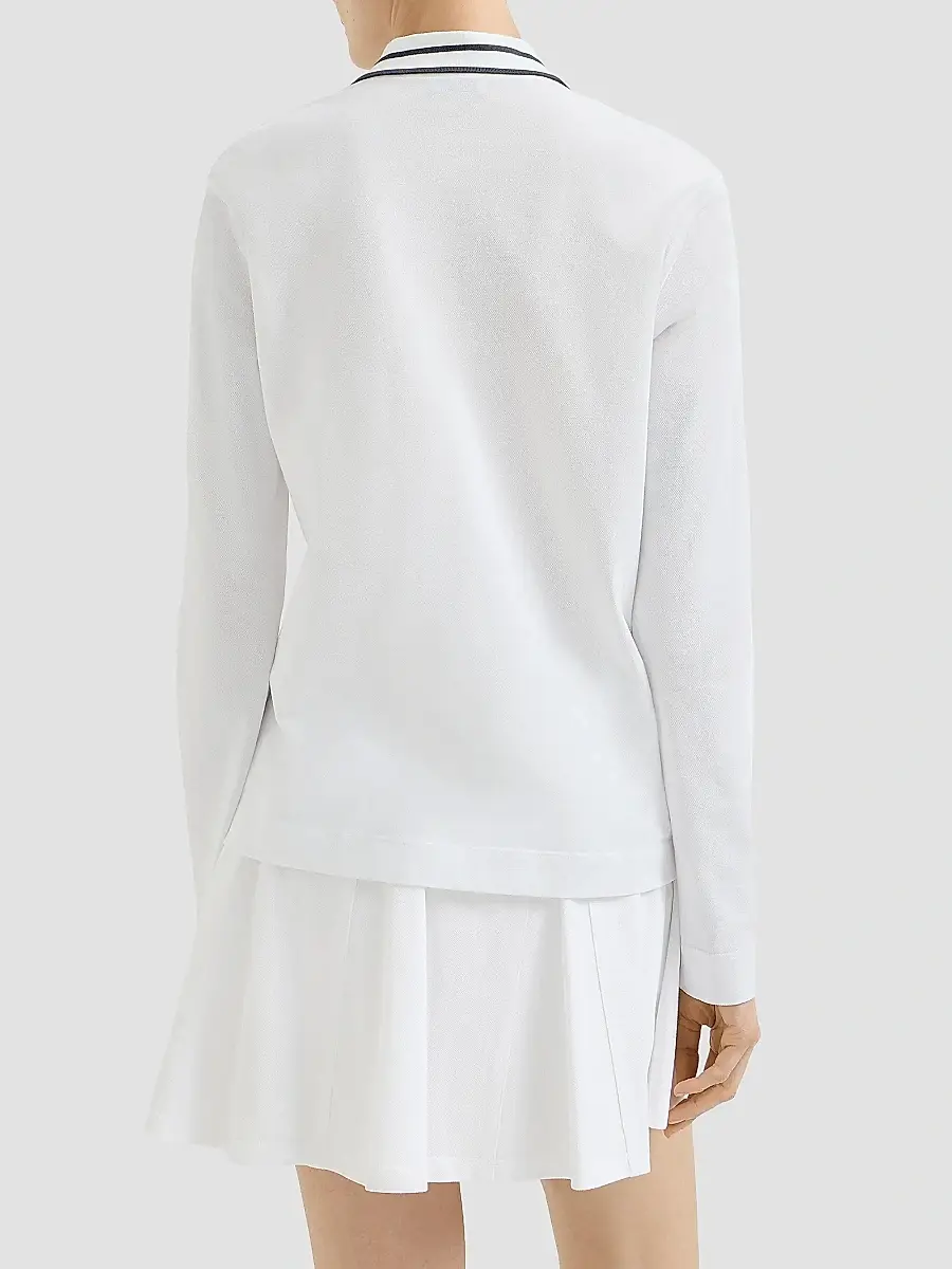 Brunello Cucinelli Women's Stretch Cotton Piqué Polo Shirt with Logo - White | Thumbnail 4 Brunello Cucinelli Women's Stretch Cotton Piqué Polo Shirt with Logo - White | Thumbnail 4