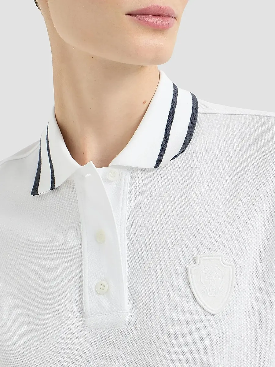 Brunello Cucinelli Women's Stretch Cotton Piqué Polo Shirt with Logo - White | Thumbnail 5 Brunello Cucinelli Women's Stretch Cotton Piqué Polo Shirt with Logo - White | Thumbnail 5