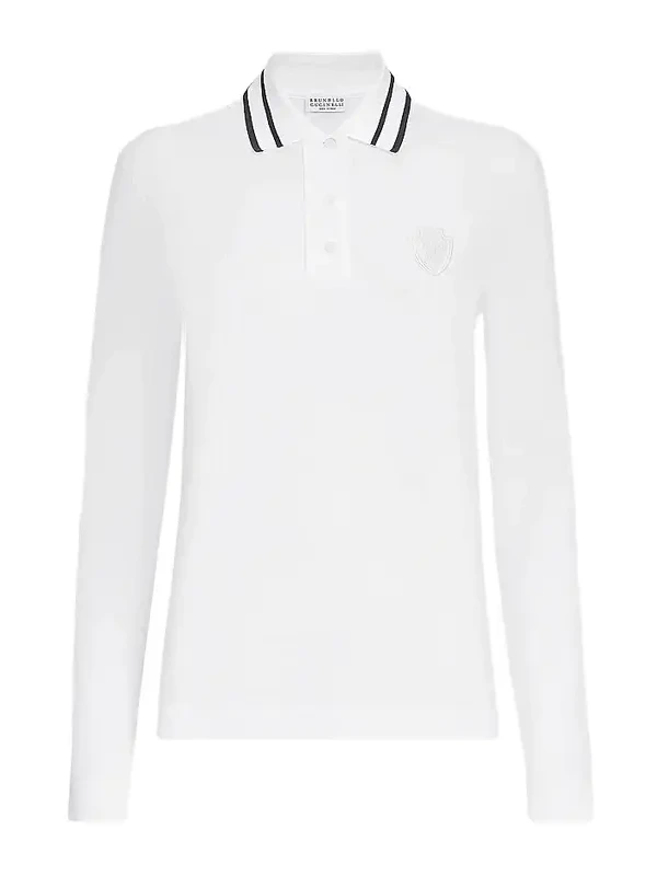 Women's Stretch Cotton Piqué Polo Shirt with Logo - White