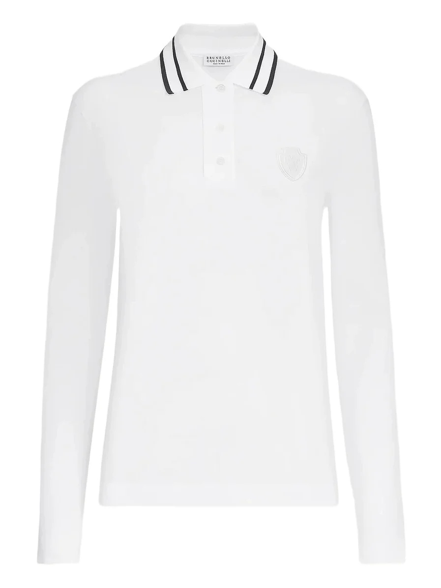 Women's Stretch Cotton Piqué Polo Shirt with Logo - White Women's Stretch Cotton Piqué Polo Shirt with Logo - White