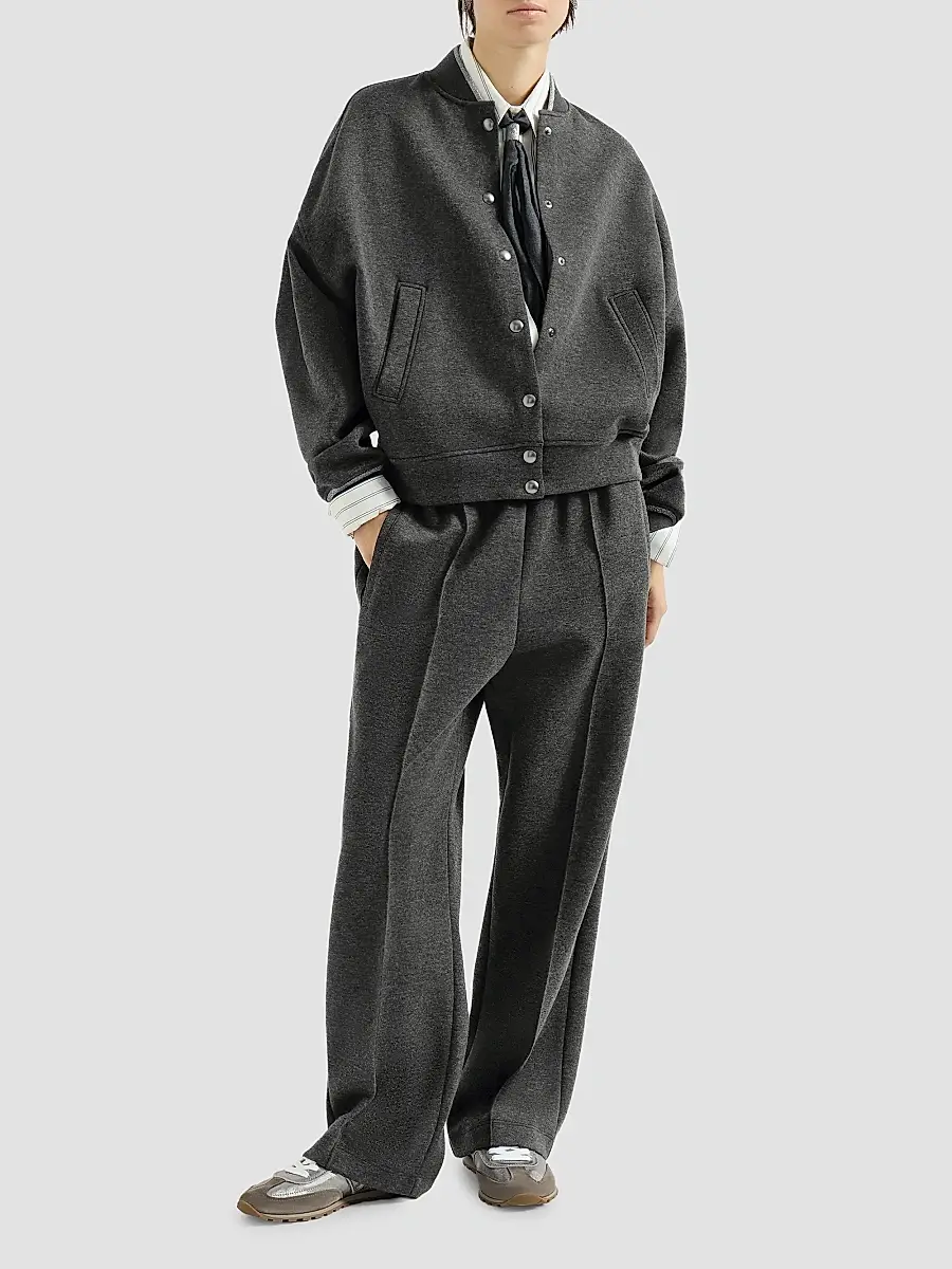 Brunello Cucinelli Women's Techno Cotton and Cashmere Interlock Bomber Jacket | Thumbnail 2 Brunello Cucinelli Women's Techno Cotton and Cashmere Interlock Bomber Jacket | Thumbnail 2