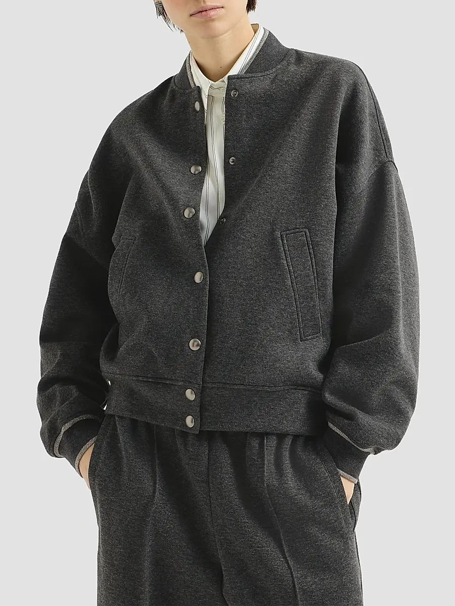 Brunello Cucinelli Women's Techno Cotton and Cashmere Interlock Bomber Jacket | Thumbnail 3 Brunello Cucinelli Women's Techno Cotton and Cashmere Interlock Bomber Jacket | Thumbnail 3