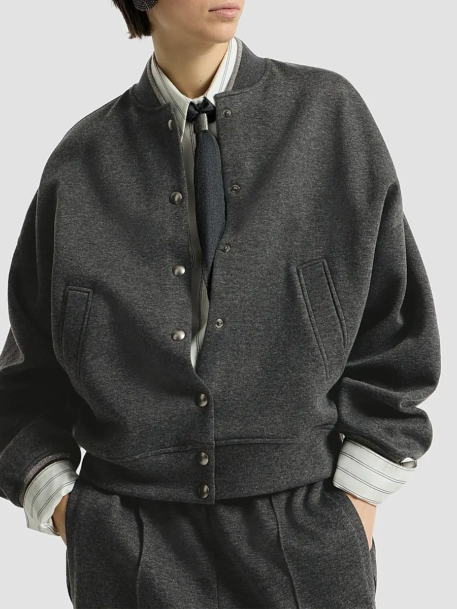 Brunello Cucinelli Women's Techno Cotton and Cashmere Interlock Bomber Jacket | Thumbnail 5 Brunello Cucinelli Women's Techno Cotton and Cashmere Interlock Bomber Jacket | Thumbnail 5